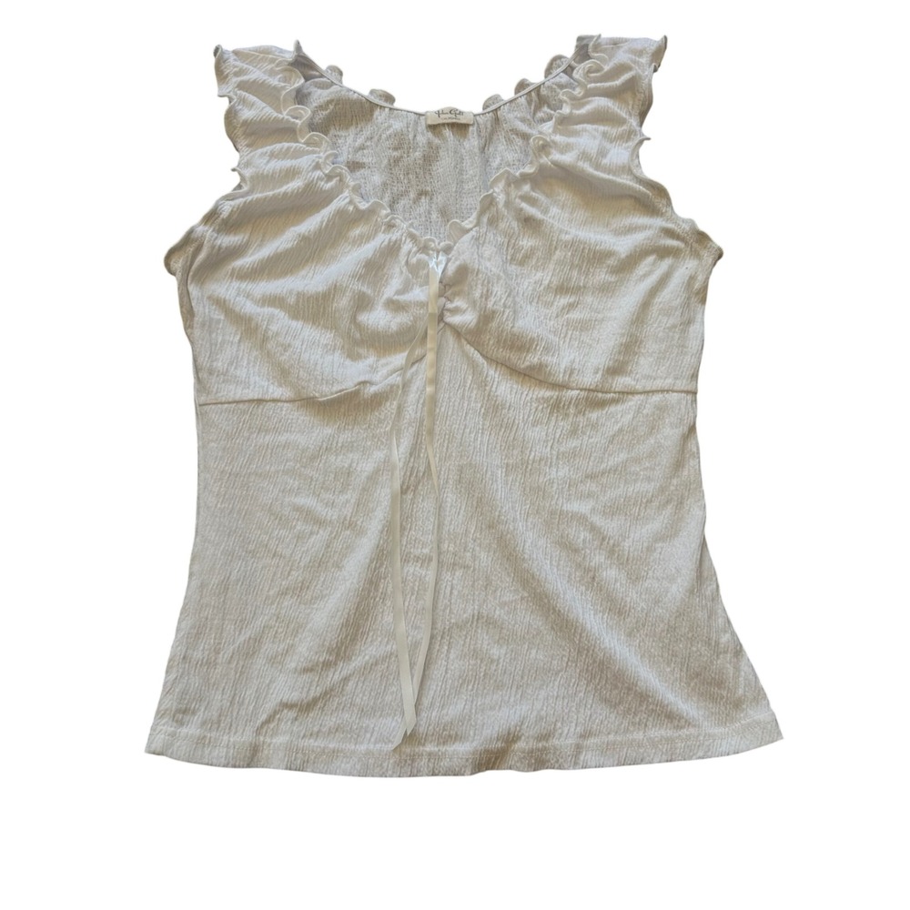 John Galt Brandy Melville White Ruffle Tie Front Tank Top Sleeveless Crinkle